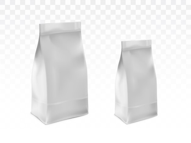 Vector realista en blanco blanco, bolsas de plástico selladas