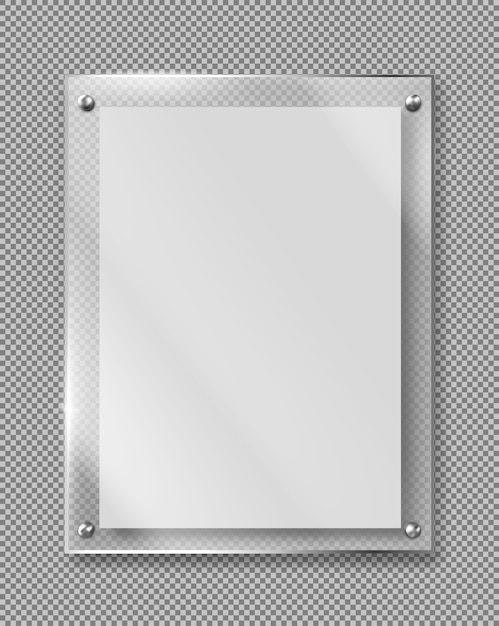 Vector gratuito vector realista de marco de vidrio de placa de metacrilato en blanco