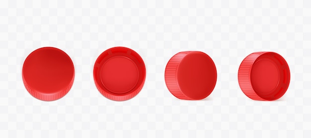 Vector realista tapas de botellas de plástico rojo