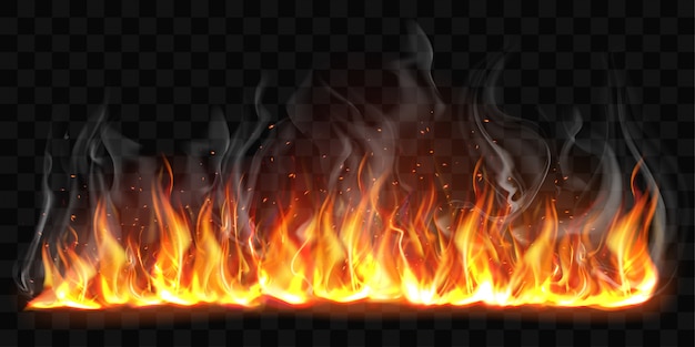 Vector realistas llamas de fuego ardiendo con humo
