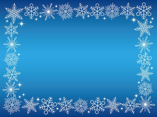 Vector Rectángulo Marco De Cristal De Nieve Blanca Sobre Un Fondo Azul.