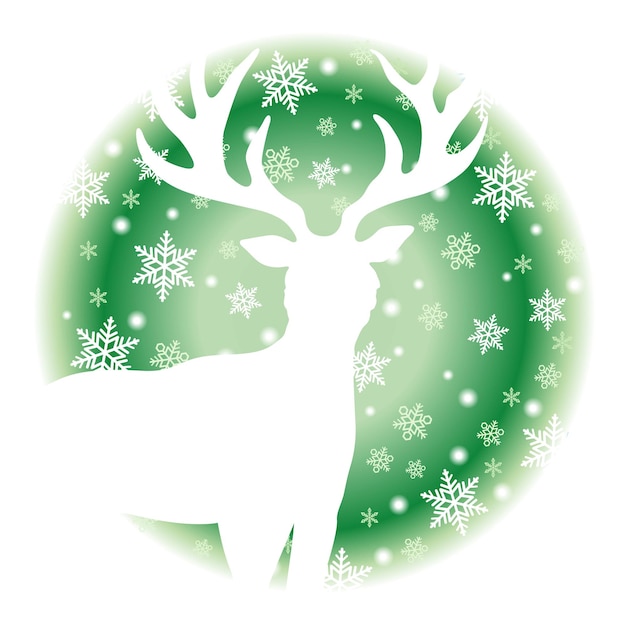 Vector redondo icono de Navidad con un reno y copos de nieve aislado sobre un fondo blanco.