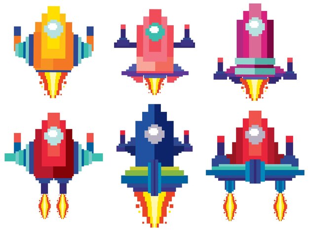 Vector retro del cohete del pixel