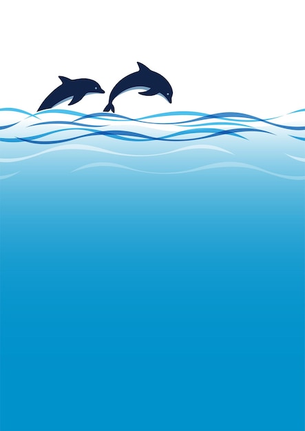 Vector saltando delfines y olas ilustración de fondo sin costuras horizontalmente repetible