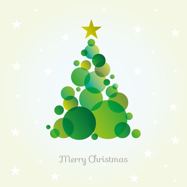 Vector la tarjeta abstracta del árbol de navidad hecha de círculos verdes.