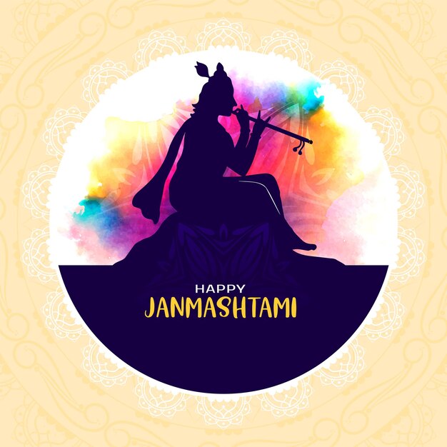 Vector de tarjeta de felicitación de celebración de festival indio feliz Janmashtami