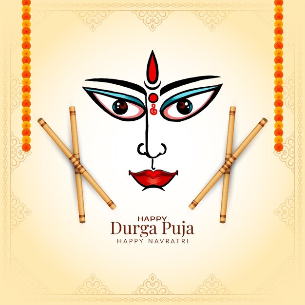 Vector de tarjeta de felicitación del festival religioso feliz Navratri y Durga puja