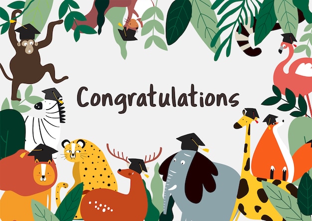 Vector de tarjeta de felicitaciones de estilo de dibujos animados de animales