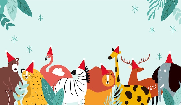 Vector de tarjeta de feliz Navidad tema animal