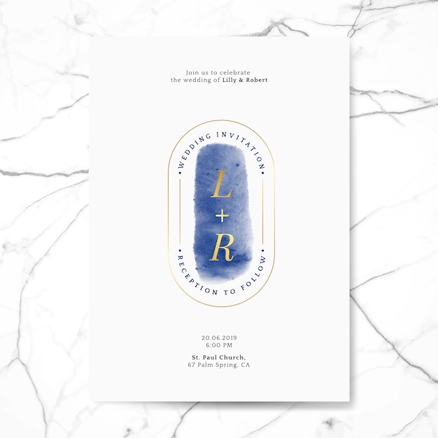 Vector de tarjeta de invitación de boda azul