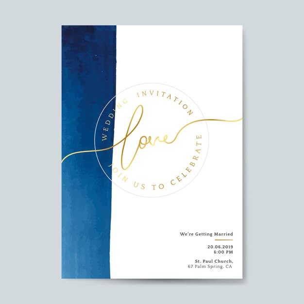 Vector de tarjeta de invitación de boda azul