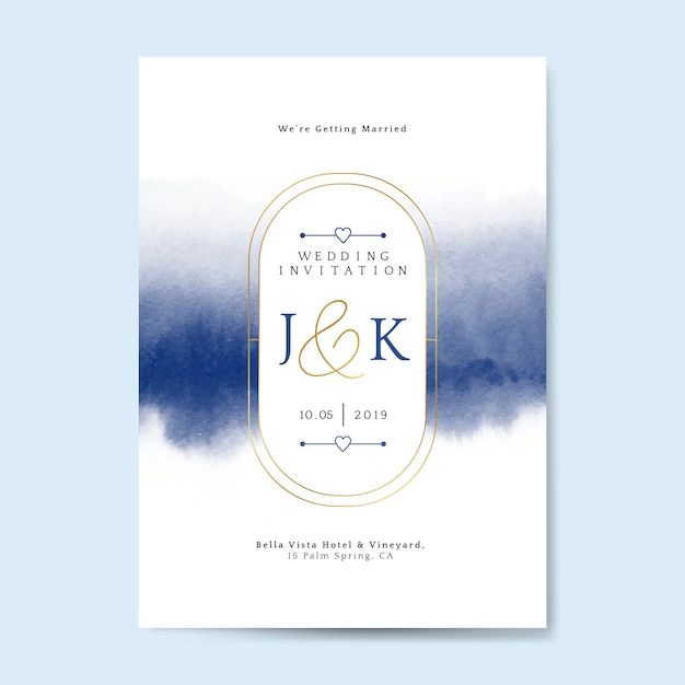 Vector de tarjeta de invitación de boda azul