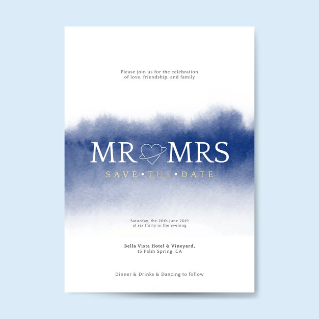 Vector de tarjeta de invitación de boda azul