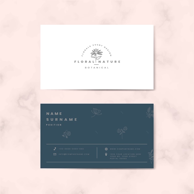 Vector de tarjeta de nombre floral de dos caras