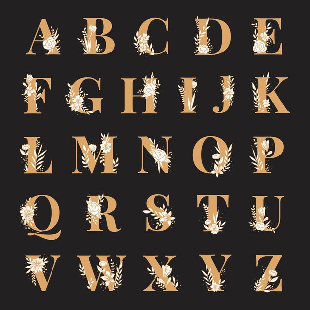 Vector de tipografía de fuente alfabeto floral