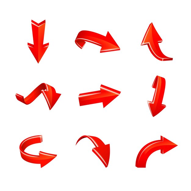 vector, varias, flechas rojas, conjunto, aislado