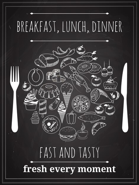Vector Vintage desayuno, almuerzo o cena cartel fondo