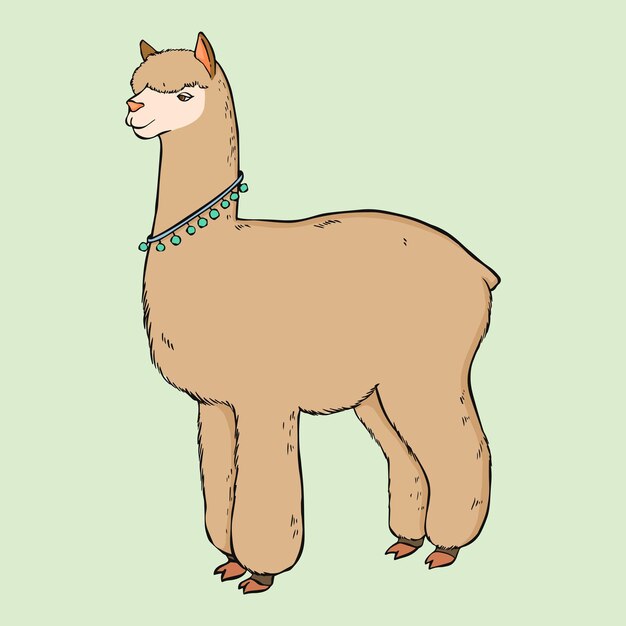 Vector vintage dibujado a mano lama clipart de dibujos animados