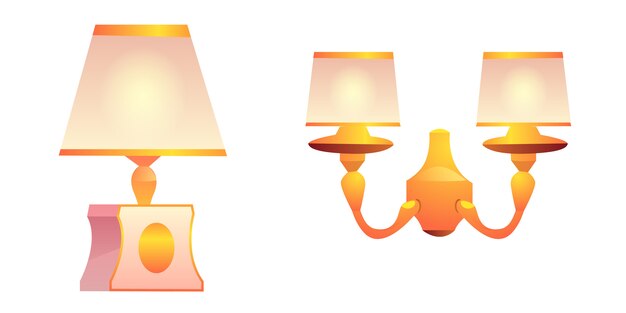 Vector vintage lámparas de pared y mesa con pantalla