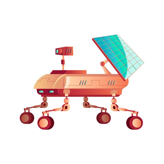 Vehículo rover de exploración con ilustración de vector de icono plano de panel solar