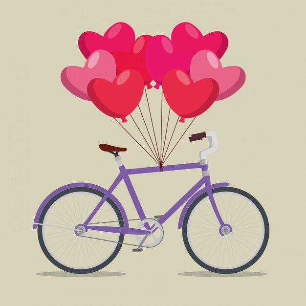 Vehículo de transporte de bicicletas con globos de corazones