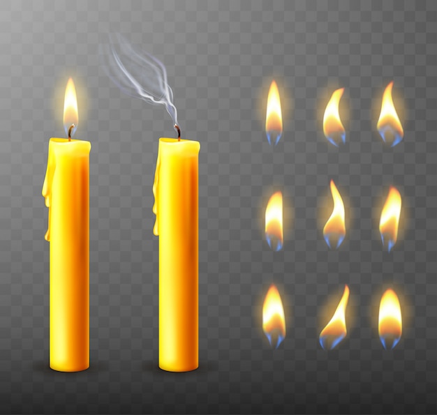 Vela encendida, apagada, cera que gotea