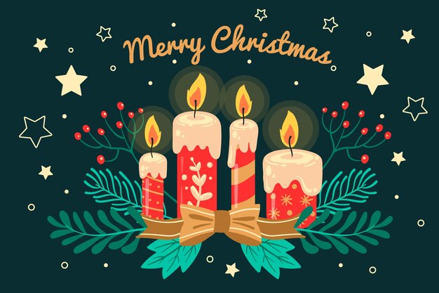 Vela de Navidad de fondo dibujado a mano