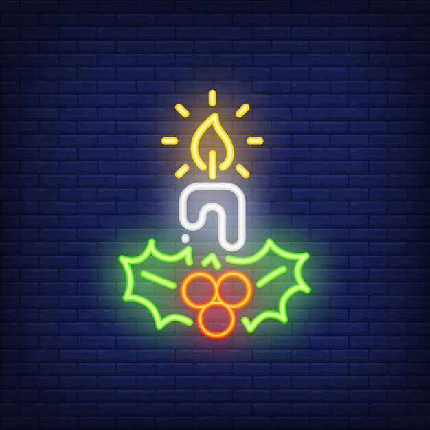 Vela de neón y mistletoes. Elemento festivo Concepto de Navidad