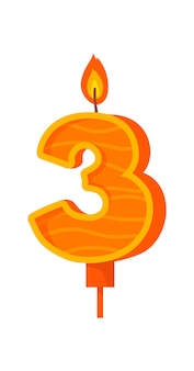 Vela número tres. plantilla para celebrar 3 años bebé, imagen vectorial de dibujos animados aislada sobre fondo blanco