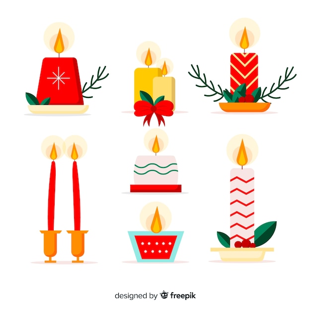 Velas adorables de navidad con diseño plano