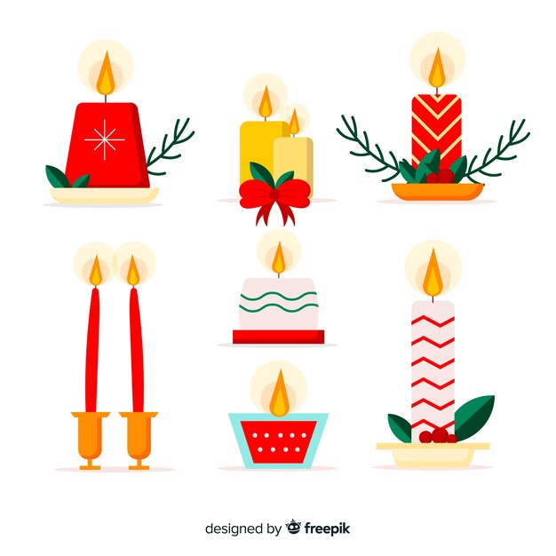 Velas adorables de navidad con diseño plano