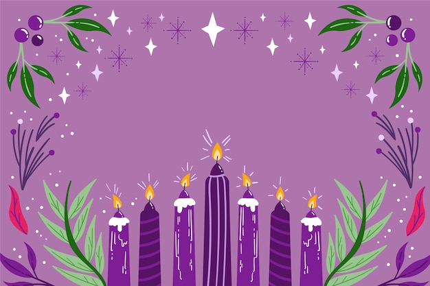 Velas de adviento moradas dibujadas a mano ilustradas