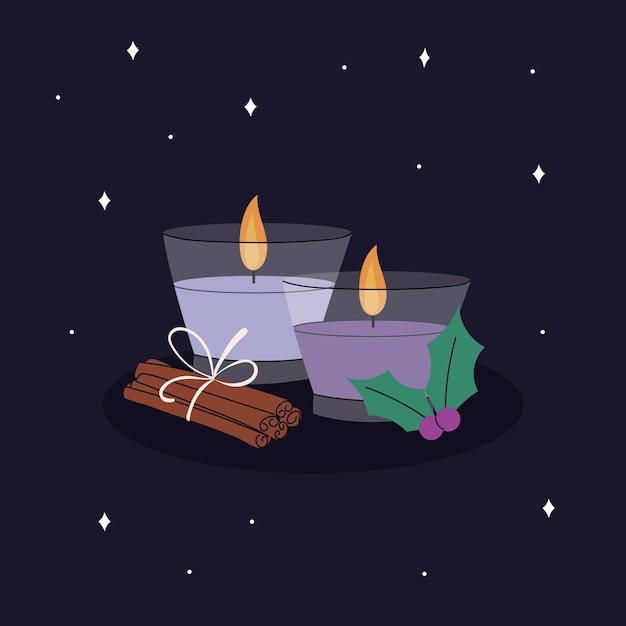 Velas de adviento moradas dibujadas a mano ilustradas