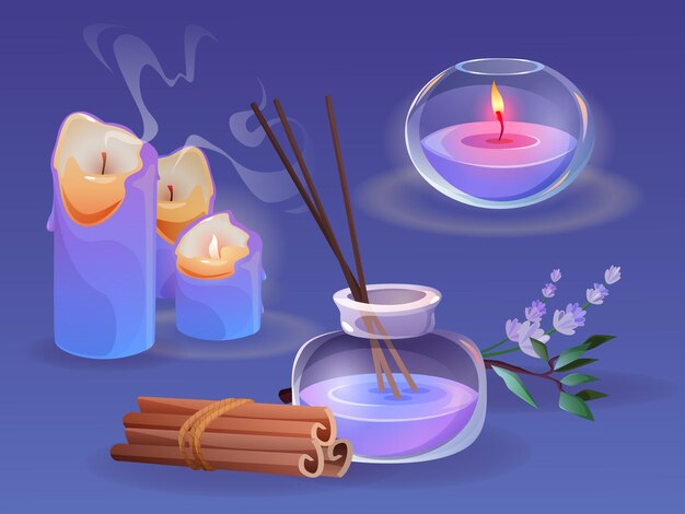 Velas aromáticas colocadas aisladas sobre un fondo azul