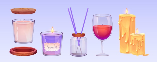 Vector gratuito velas aromáticas colocadas aisladas sobre un fondo azul