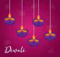 Vector gratuito velas colgando de los iconos del festival diwali