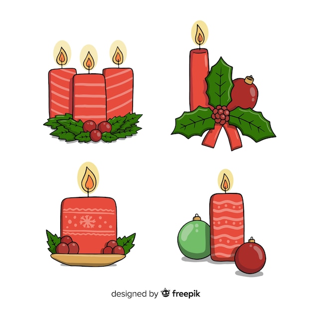 Vector gratuito velas de navidad dibujadas a mano con muérdago