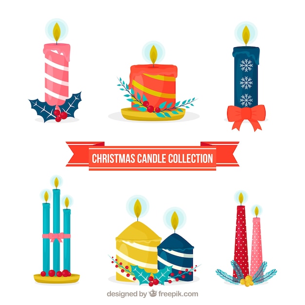 Velas de navidad en diseño plano