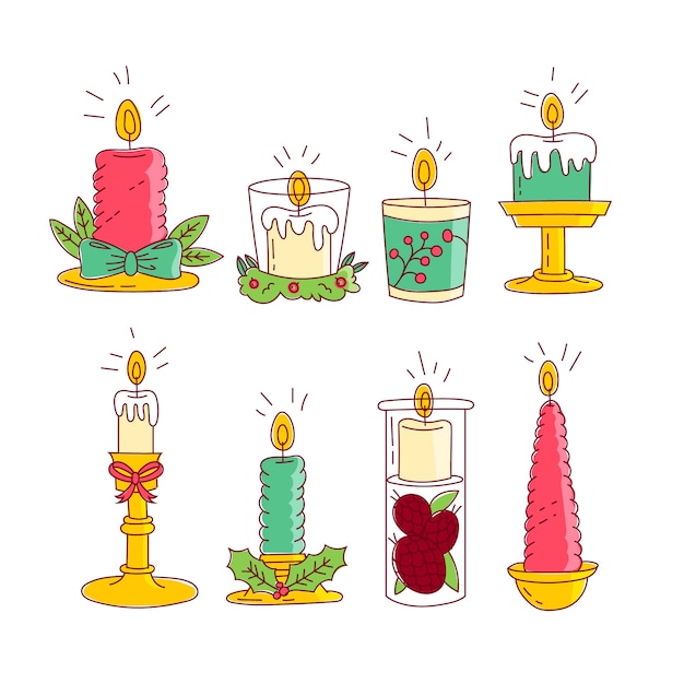 Velas navideñas dibujadas a mano