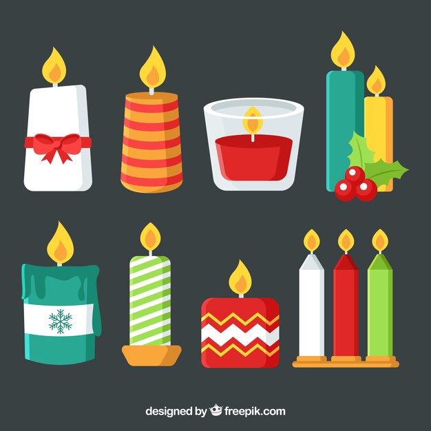 Velas navideñas de varios tamaños y formas