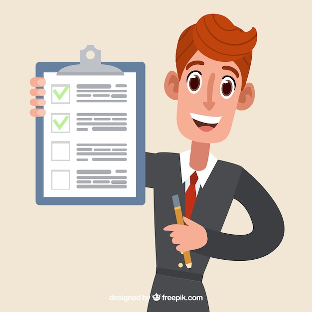Vendedor de diseño plano con documento de contrato