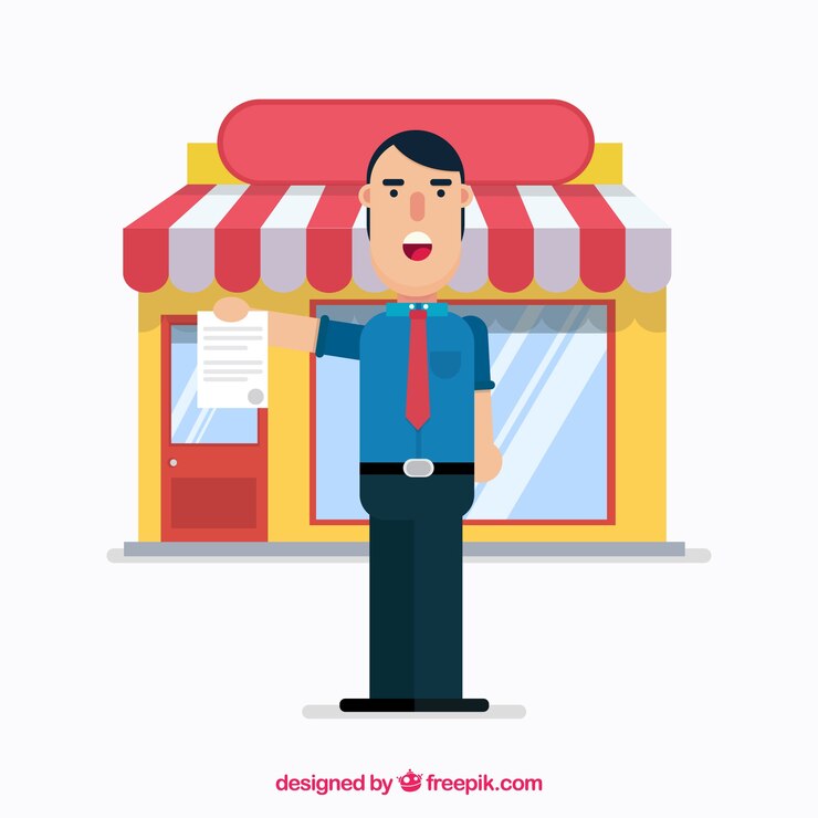 Vector gratuito vendedor sonriente con diseño plano