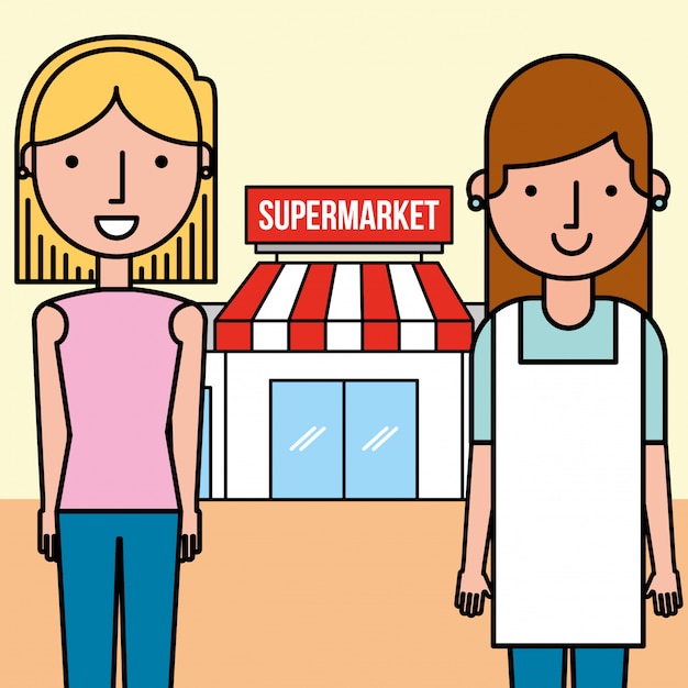 Vendedora y cliente mujer supermercado personas