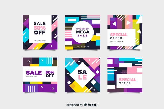 Venta abstracta colorida instagram post set