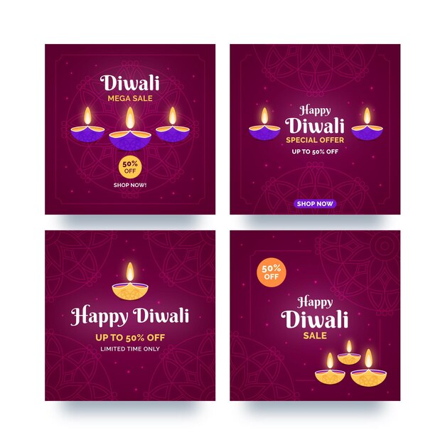 Vector gratuito venta de celebración de diwali publicaciones de instagram