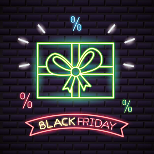 Venta de compras de viernes negro en luces de neón