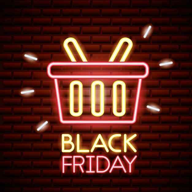 Venta de compras de viernes negro en luces de neón