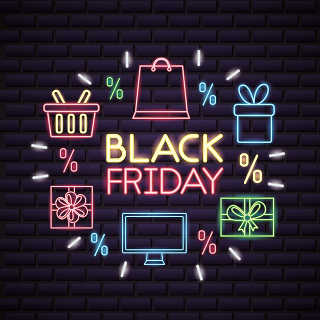 Venta de compras de viernes negro en luces de neón
