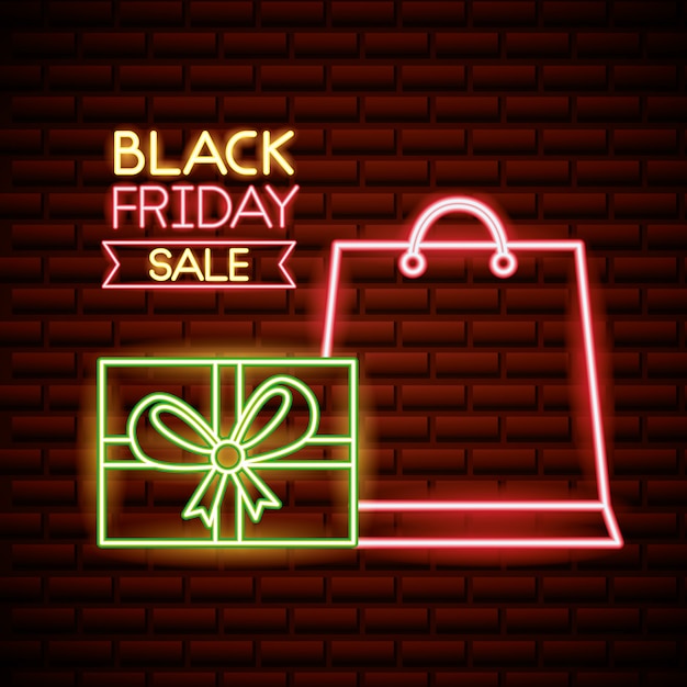 Venta de compras de viernes negro en luces de neón