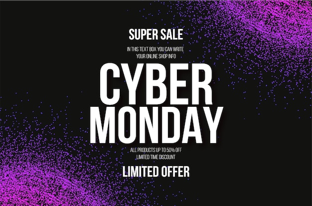 Venta de cyber monday con fondo abstracto de partículas coloridas